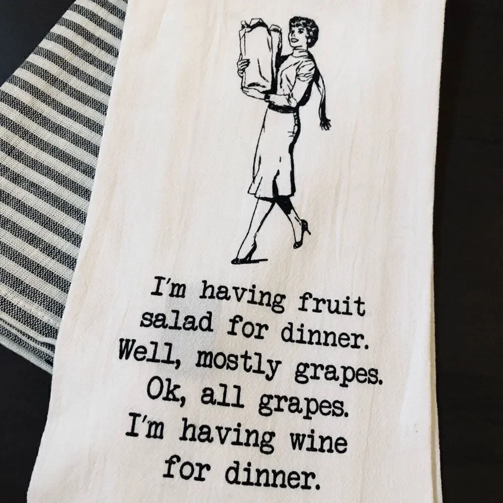 Funny Retro Vintage Wine Dinner Meme Dish Towels Set